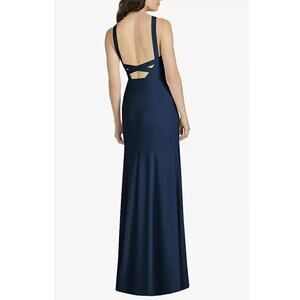 NWT Dessy Collection High Neck Backless Crepe Trumpet Gown in Midnight Navy 3039